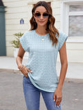 Textured Round Neck Cap Sleeve T-Shirt - Trendsi