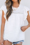Lace Round Neck Flutter Sleeve Eyelet Blouse - Trendsi
