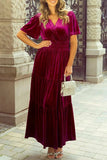 Tiered Notched Short Sleeve Dress with Pockets - Trendsi - Flyclothing LLC