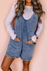 U Neck Patched Pocket Denim Overalls - Trendsi - Flyclothing LLC