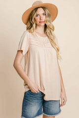 Cotton Bleu by Nu Label Eyelet Round Neck Short Sleeve T-Shirt - Trendsi - Flyclothing LLC