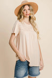 Cotton Bleu by Nu Label Eyelet Round Neck Short Sleeve T-Shirt - Trendsi