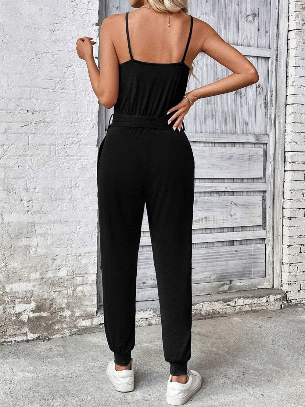 Scoop Neck Tie Waist Jumpsuit - Trendsi - Flyclothing LLC
