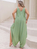 Plus Size Printed V-Neck Wide Leg Jumpsuit - Trendsi - Flyclothing LLC