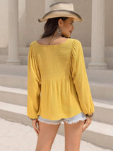 Swiss Dot Tie Neck Long Sleeve Blouse - Trendsi - Flyclothing LLC
