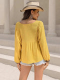 Swiss Dot Tie Neck Long Sleeve Blouse - Trendsi - Flyclothing LLC