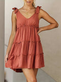 Full Size Frill V-Neck Tie Shoulder Mini Dress - Trendsi - Flyclothing LLC