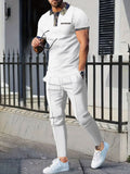Men's Full Size Waffle Knit Short Sleeve Polo and Pants Set Plus Size - Trendsi