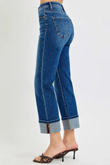 RISEN Full Size High Rise Ankle Straight Cuffed Jeans Plus Size - Trendsi - Flyclothing LLC