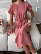 Casual Drawstring Waist Midi Dress - Trendsi - Flyclothing LLC