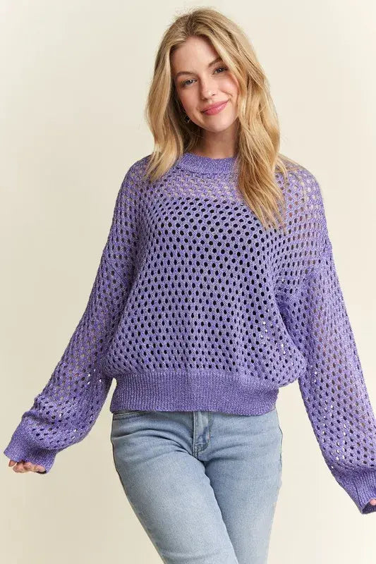 ADORA Round Neck Lurex Crochet Top - Trendsi - Flyclothing LLC