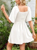 Smocked Back Knotted Flutter Sleeve Dress - Trendsi