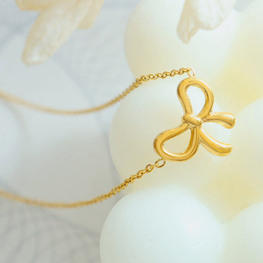 Gold-Plated Titanium Steel Bow Pendant Necklace - Trendsi