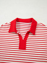 Stripe Collared V Neck Drop Shoulder Pullover and Skort 2pcs Outfit - Trendsi - Flyclothing LLC