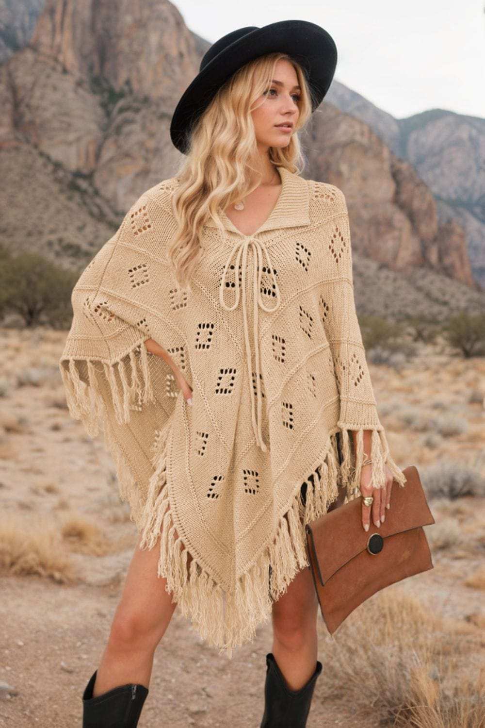 Tassel Hem Knit Cover Up - Trendsi - Flyclothing LLC