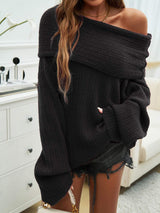 Off-Shoulder Extra-Long Sleeve Sweater - Trendsi - Flyclothing LLC