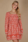 VERY J Printed Smocked Chest Boho Mini Dress - Trendsi