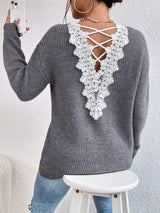Crisscross V-Neck Long Sleeve Sweater - Trendsi - Flyclothing LLC