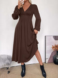 V-Neck Balloon Sleeve Midi Dress - Trendsi - Flyclothing LLC