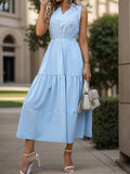 Striped Notched Sleeveless Midi Dress - Trendsi