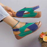 Crisscross Contrast Open Toe Wedge Sandals - Trendsi - Flyclothing LLC