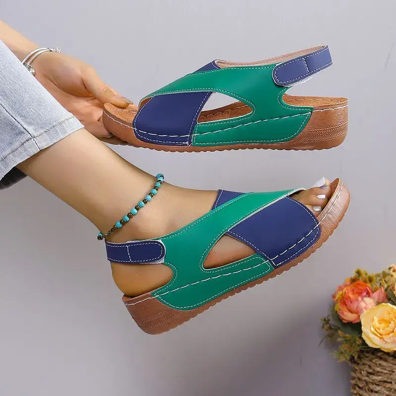 Crisscross Contrast Open Toe Wedge Sandals - Trendsi - Flyclothing LLC