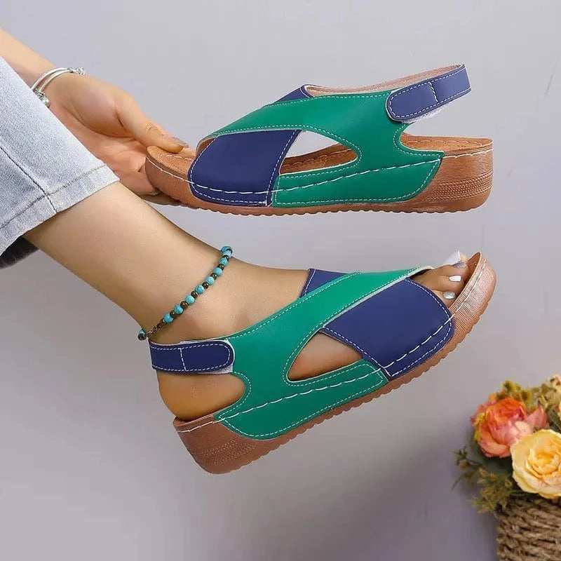 Crisscross Contrast Open Toe Wedge Sandals - Trendsi - Flyclothing LLC