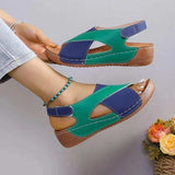 Crisscross Contrast Open Toe Wedge Sandals - Trendsi - Flyclothing LLC