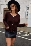 Round Neck Button Up Cardigan with Pockets - Trendsi - Flyclothing LLC