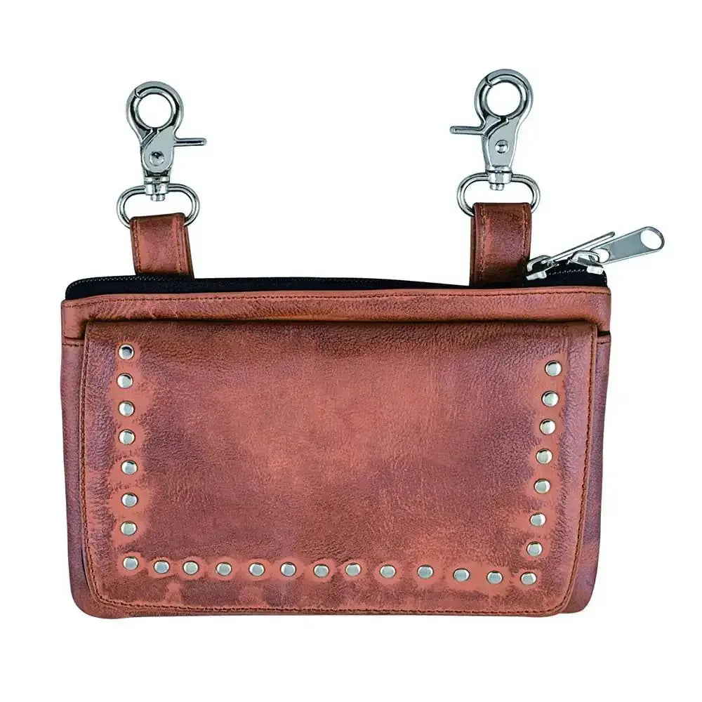 Vintage Tan Cowhide Motorcycle Clip on Bag for Ladies - Unik Just for Bikers - Flyclothing LLC