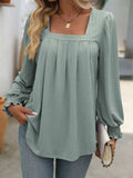 Square Neck Long Sleeve Top - Trendsi - Flyclothing LLC