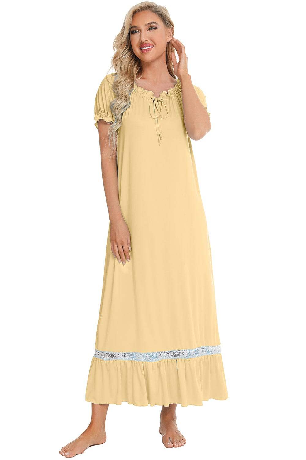 Lace Detail Short Sleeve Lounge Dress - Trendsi - Flyclothing LLC