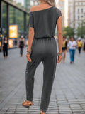 Single Shoulder Short Sleeve Jumpsuit - Trendsi