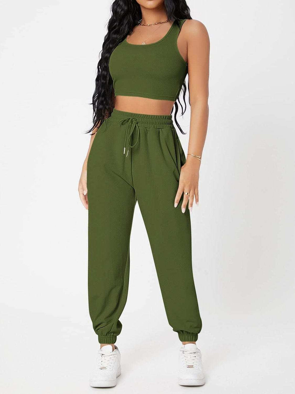 Wide Strap Top and Drawstring Joggers Set - Trendsi - Flyclothing LLC