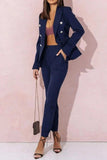 Full Size Lapel Collar Long Sleeve Blazer and Pants Set Plus Size - Trendsi - Flyclothing LLC