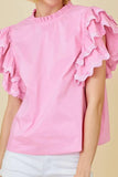 Ruffled Sleeve Frilled Collar Blouse - Trendsi