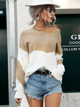 Color Block V-Neck Sweater - Trendsi - Flyclothing LLC