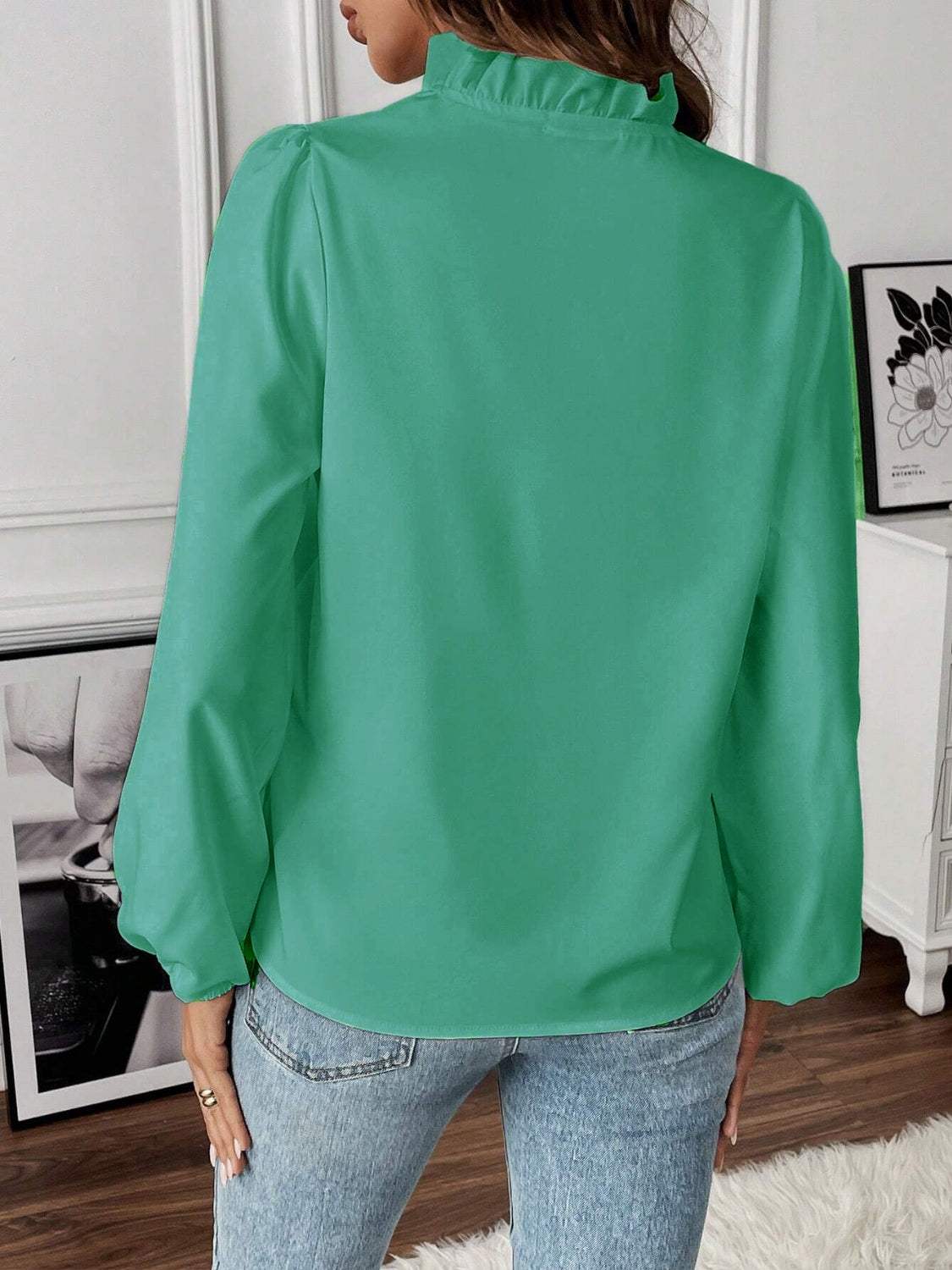 Ruffled V-Neck Long Sleeve Blouse - Trendsi - Flyclothing LLC