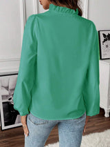 Ruffled V-Neck Long Sleeve Blouse - Trendsi - Flyclothing LLC