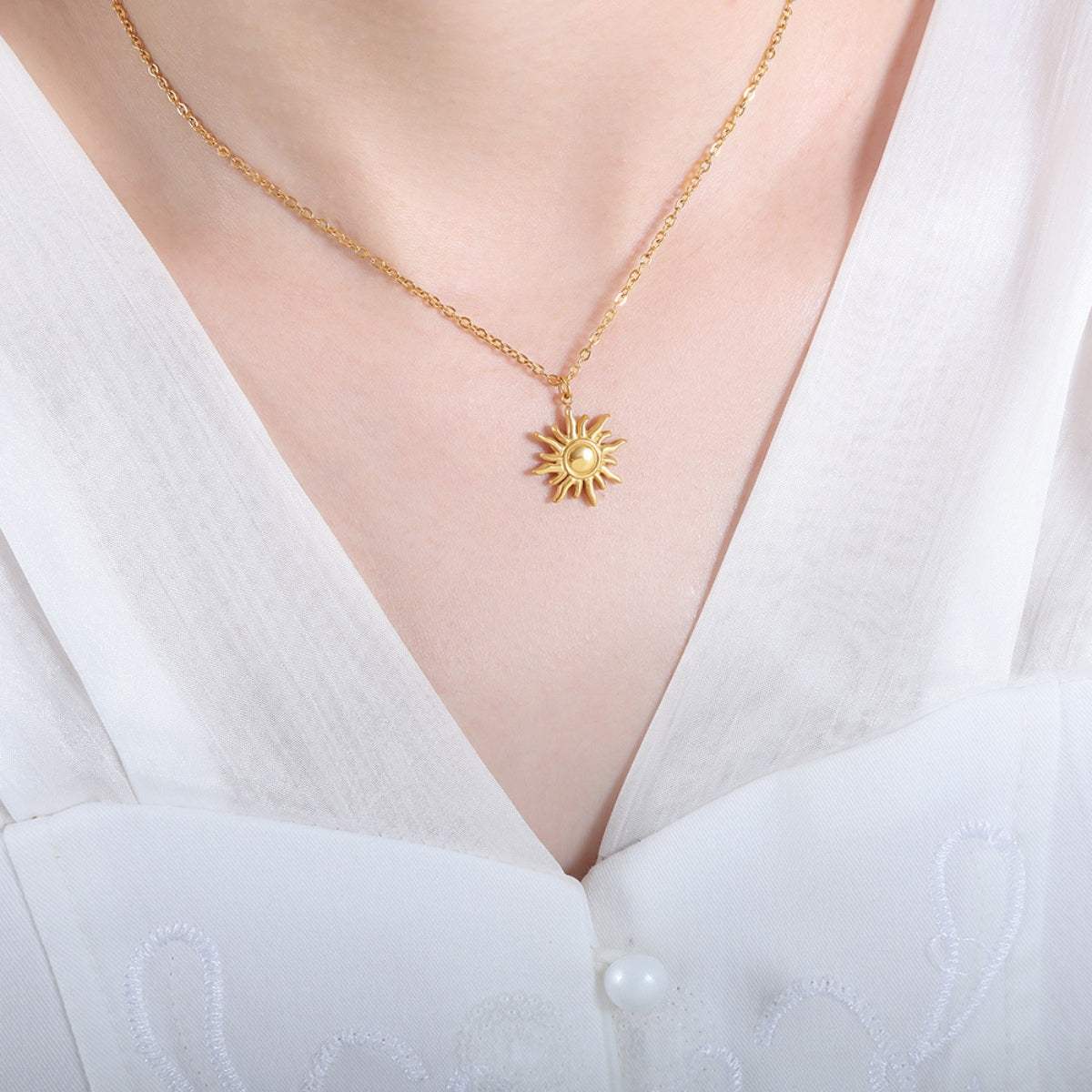 Titanium Steel Sun Shape Pendant Necklace - Trendsi - Flyclothing LLC