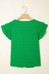 Textured Ruffled Sleeve Round Neck Top - Trendsi - Flyclothing LLC