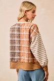 BiBi Plaid And Stripe Mix And Match Top With Open Seam - Trendsi - Flyclothing LLC
