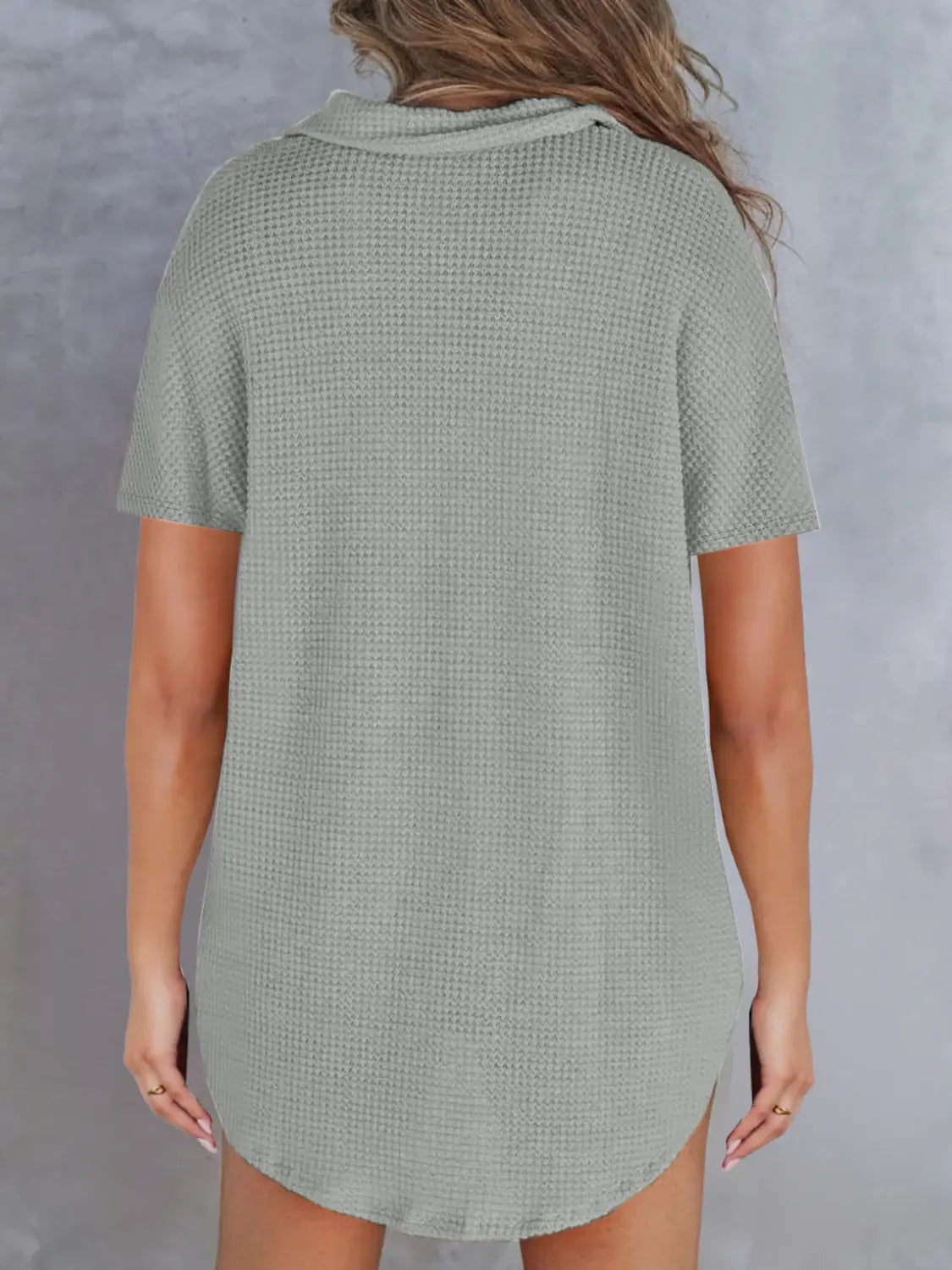 Waffle-Knit Short Sleeve Polo Shirt - Trendsi - Flyclothing LLC