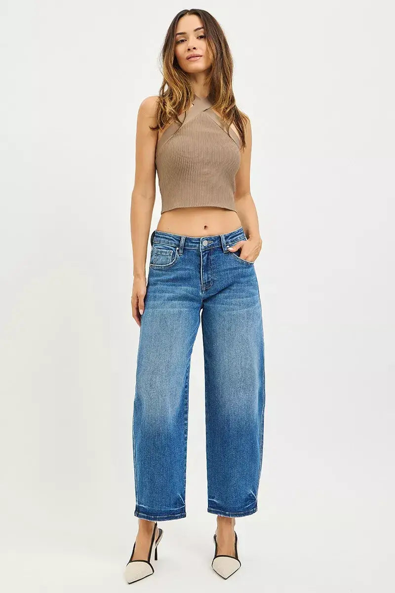 RISEN Slouchy Cropped Barrel Jeans - Trendsi - Flyclothing LLC