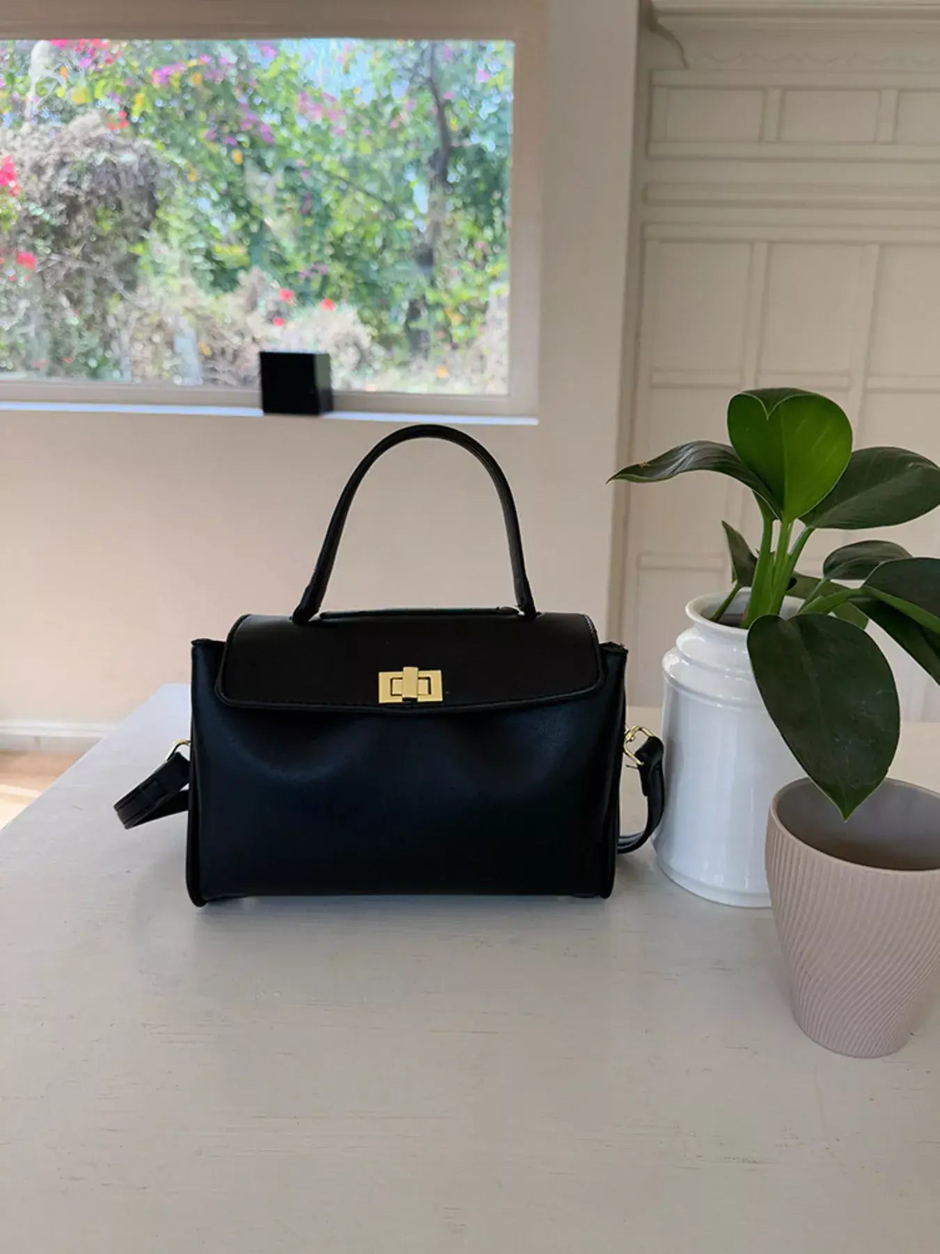 Golden Clasp Leather Crossbody Bag - Trendsi - Flyclothing LLC
