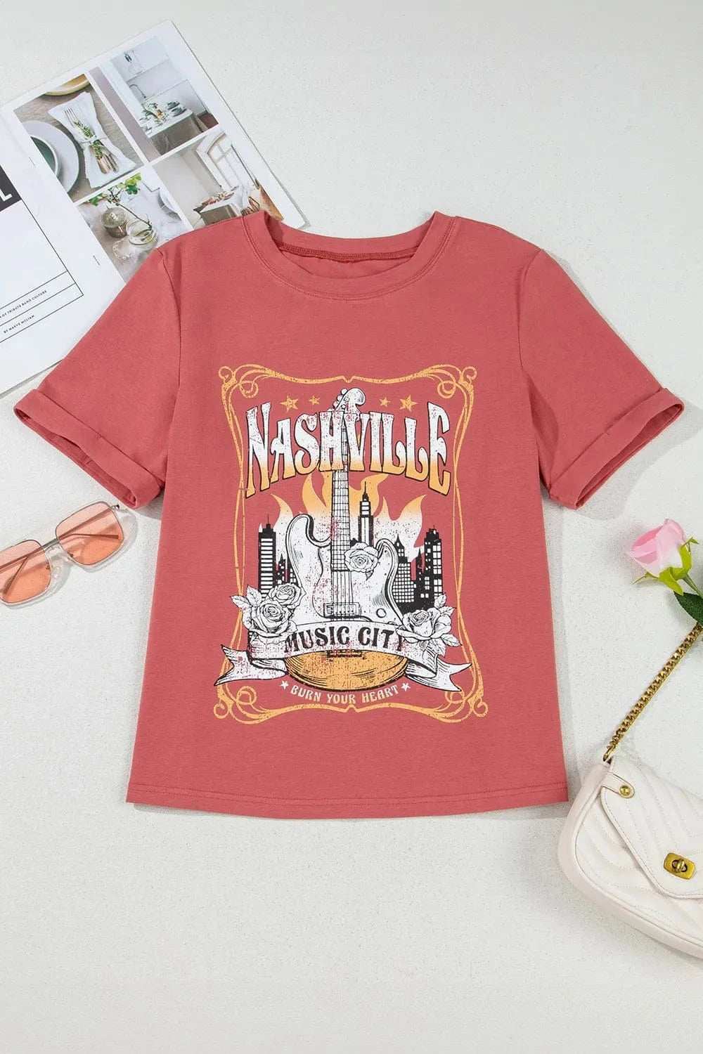 Mineral Nashville Music City Graphic Retro T-Shirt - Trendsi - Flyclothing LLC