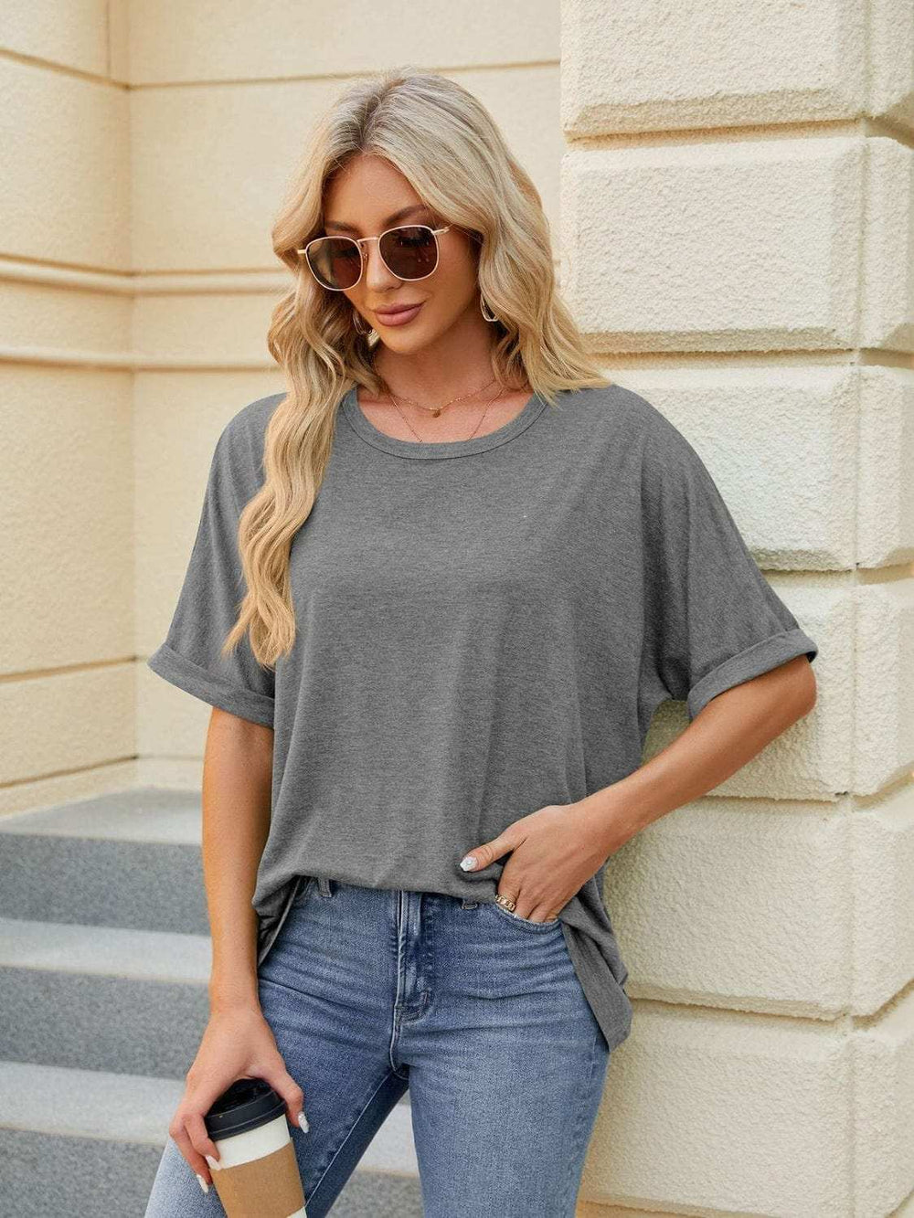 Florira Round Neck Half Sleeve T-Shirt - Trendsi - Flyclothing LLC
