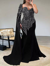 Rhinestone Pearl Detail One-Shoulder Mermaid Maxi Dress - Trendsi - Flyclothing LLC