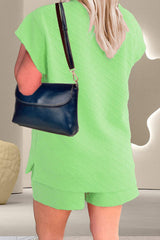 Round Neck Short Sleeve Top and Drawstring Shorts Set - Trendsi - Flyclothing LLC