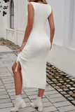 Slit Drawstring Round Neck Sleeveless Midi Dress - Trendsi - Flyclothing LLC